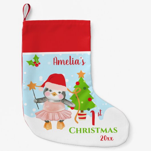 初バレエクリスマスペンギン スモールクリスマスストッキング (正面)