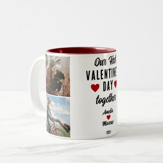 初バレンタインデーのハート2枚の写真 ツートーンマグカップ (正面左)