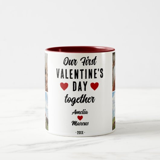 初バレンタインデーのハート2枚の写真 ツートーンマグカップ (中央)