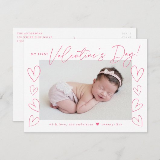 初バレンタインデーのピンクの台本の写真 シーズンポストカード (正面/裏面)