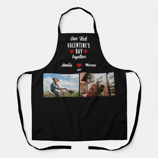 初バレンタインデーを一緒に2枚の写真ブラック エプロン (正面)