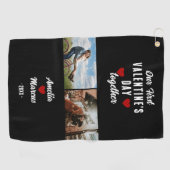 初バレンタインデーを一緒に2枚の写真ブラック ゴルフタオル (横)