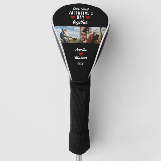 初バレンタインデーを一緒に2枚の写真ブラック ゴルフヘッドカバー (正面)