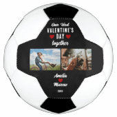 初バレンタインデーを一緒に2枚の写真ブラック サッカーボール (正面)
