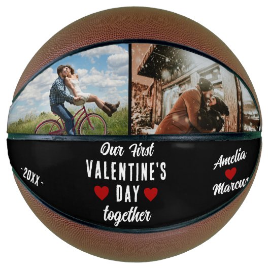 初バレンタインデーを一緒に2枚の写真ブラック バスケットボール (正面)
