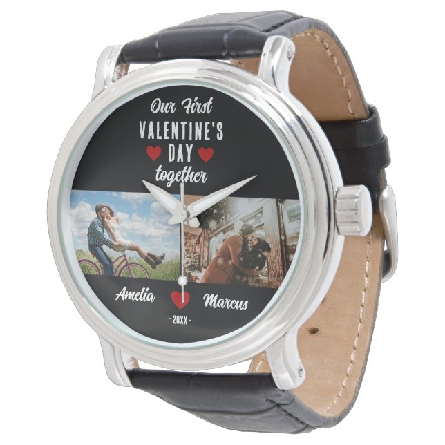 初バレンタインデーを一緒に2枚の写真ブラック 腕時計 (アングル)