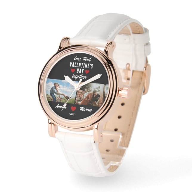 初バレンタインデーを一緒に2枚の写真ブラック 腕時計 (傾斜)