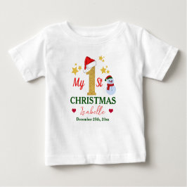 初パーソナライズされた期のクリスマスかわいい白 ベビーTシャツ