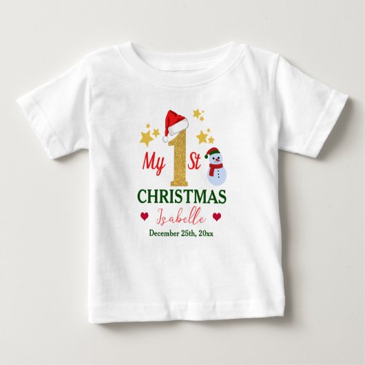初パーソナライズされた期のクリスマスかわいい白 ベビーTシャツ (正面)