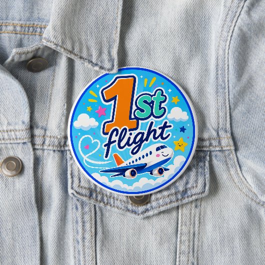 初フライト+カラフル+飛行機+お土産 缶バッジ (インサイチュ)
