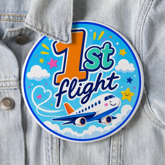 初フライト+カラフル+飛行機+お土産 缶バッジ (インサイチュ)
