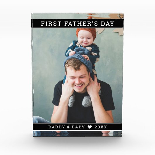 初モダンの父の日新しい父のベビー写真 フォトブロック (正面)