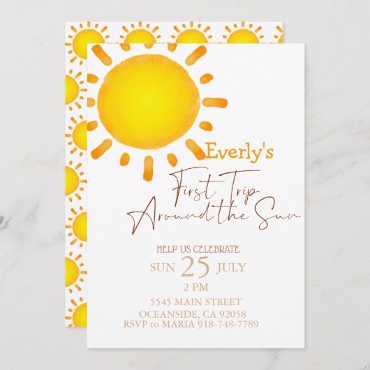 初モダン回のまわりに日誕生日 招待状 (正面/裏面)