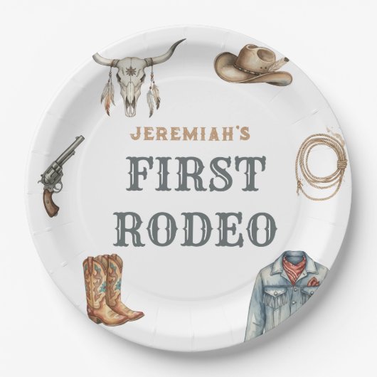 初ロデオ ワイルドウエスト カウボーイ ブルー 誕生日 ペーパープレート (正面)