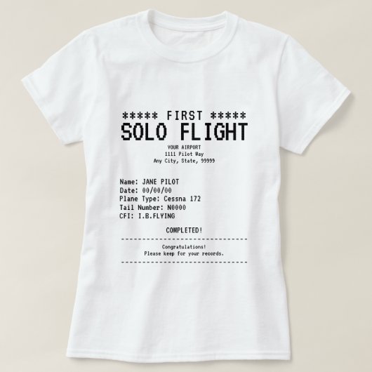 初単独飛行 Tシャツ (デザイン正面)