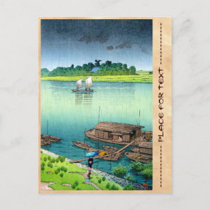 初夏の雨。川瀬蓮井。1932年の川の風景 ポストカード