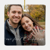 初婚クリスマス夫婦2枚の写真 セラミックオーナメント (裏面)