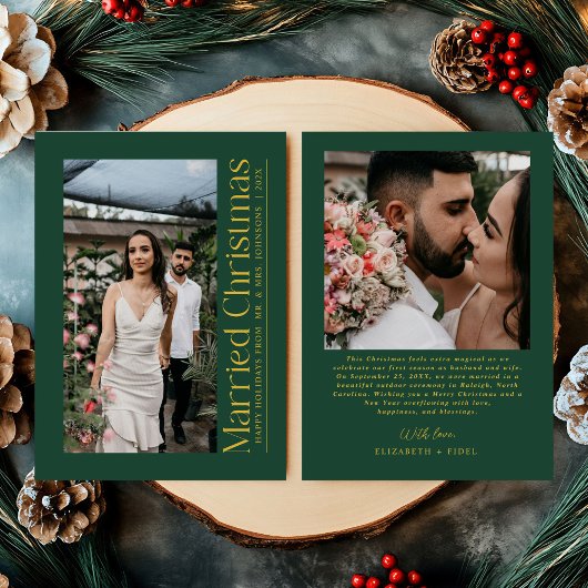 初婚クリスマス 写真 新婚 グリーン ゴールド シーズンカード