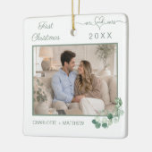 初婚クリスマス Mr Mrs 写真 グリーンネイチャー セラミックオーナメント (左)