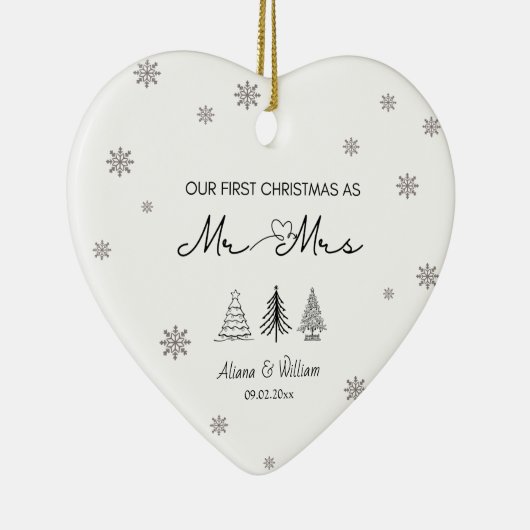 初婚夫婦としての第1回のクリスマス結婚した セラミックオーナメント (右)
