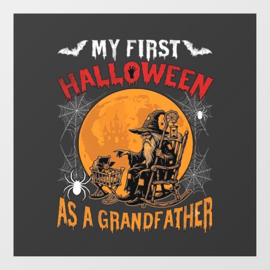 初孫と過ごす最初のハロウィン おじいちゃん魔法使い コウモリ 月_1 ウィンドウサイン (シート)