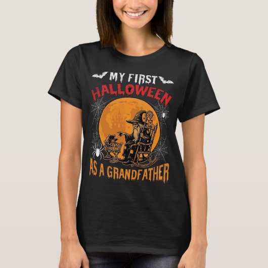 初孫と過ごす最初のハロウィン おじいちゃん魔法使い コウモリ 月_1 Tシャツ (正面)