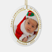初孫のクリスマス　祖父母の金色ベビー写真 セラミックオーナメント (右)