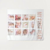 初年度のベビーガール名12フォトコラージュ タペストリー (正面(横))