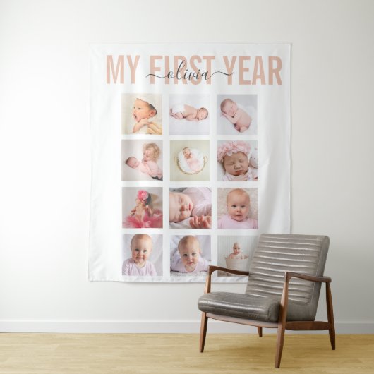 初年度のベビーガール名12フォトコラージュ タペストリー (インサイチュ)