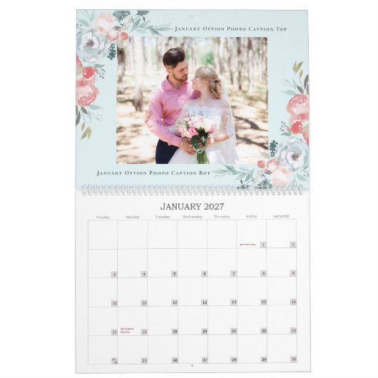 初年度の新婚 |の結婚写真コラージュ カレンダー (1月 2027)