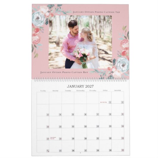 初年度の新婚 |の結婚写真コラージュ カレンダー (1月 2027)