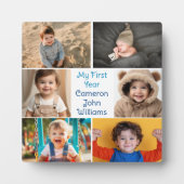 初年度の男の赤ちゃん写真コラージュかわいいギフト フォトプラーク (正面)