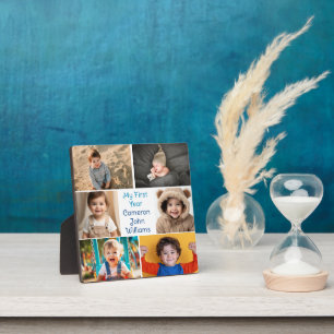 初年度の男の赤ちゃん写真コラージュかわいいギフト フォトプラーク