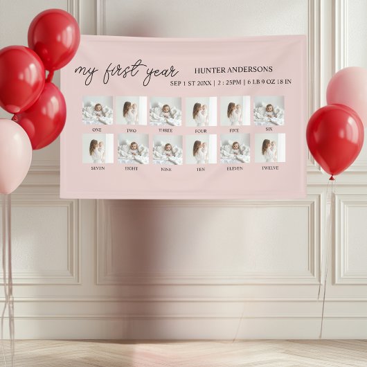 初年度の12写真ピンク | ベビー初年度 横断幕