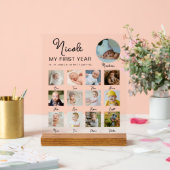 初年度ベビー12ヶ月誕生日写真コラージュ アクリルサイン (ウェディング)