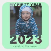 初年度2023年の切り出しモダンベビーフォトグリーン スクエアシール (正面)