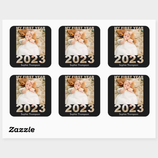 初年度2023年切り出しモダンベビーフォトブラック スクエアシール (シート)