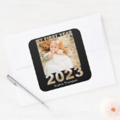 初年度2023年切り出しモダンベビーフォトブラック スクエアシール (封筒)