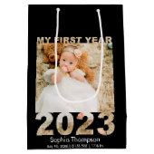 初年度2023年切り出しモダンベビーフォトブラック ミディアムペーパーバッグ (裏面)