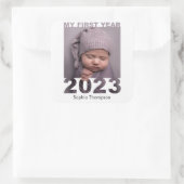 初年度2023年切り出しモダンベビー写真白 スクエアシール (バッグ)