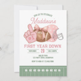 FIRST year down, Football Birthday, Pink football  招待状