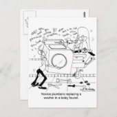 初心者の配管工が座金を取り付ける ポストカード (正面/裏面)