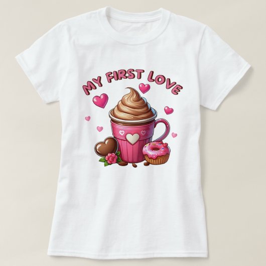初恋のカップケーキとコーヒー Tシャツ (デザイン正面)