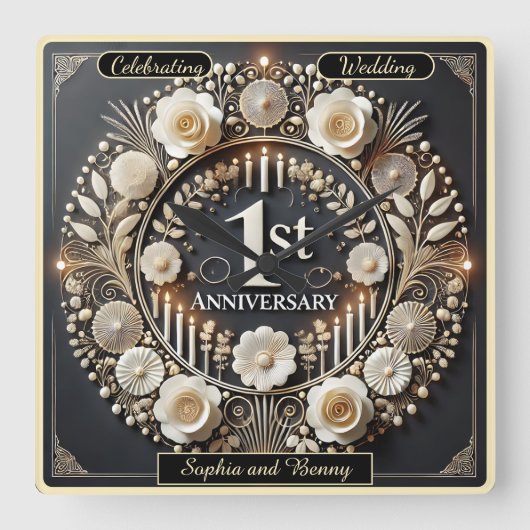 初恋の美しい花輪 スクエア壁時計 (正面)