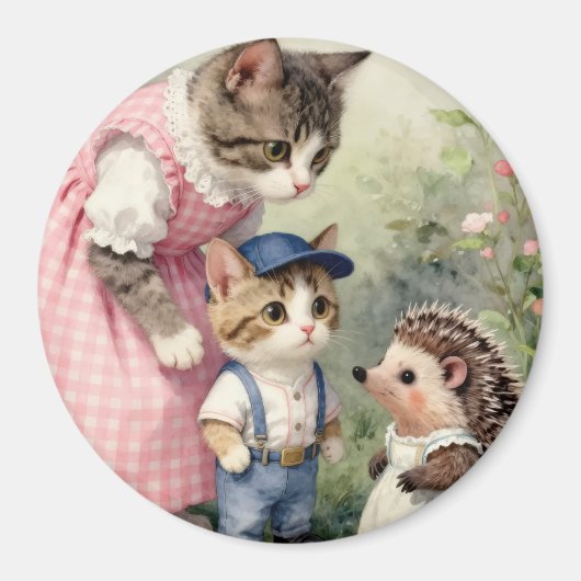初日のご挨拶 - 子猫とハリネズミ マグネット (正面)