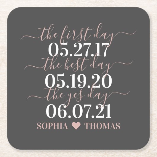 初日最高のYes日結婚のアクセサリー スクエアペーパーコースター (正面)