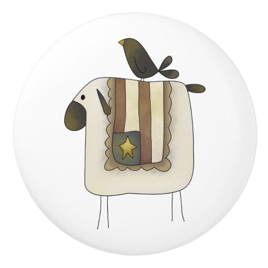 初期のでかわいいヒツジおよびカラスの引出しのノブ セラミックノブ (正面)