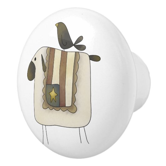 初期のでかわいいヒツジおよびカラスの引出しのノブ セラミックノブ (右)