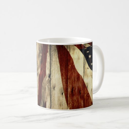 初期のなアメリカのwoodgrainの米国旗 コーヒーマグカップ (正面右)