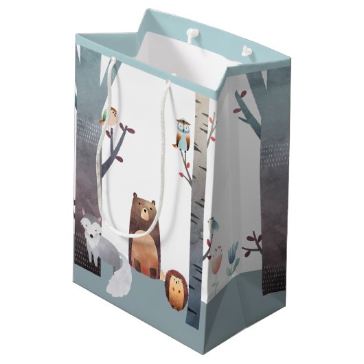 初期のなベビーの森林動物の木の鳥 ミディアムペーパーバッグ (裏面アングル)